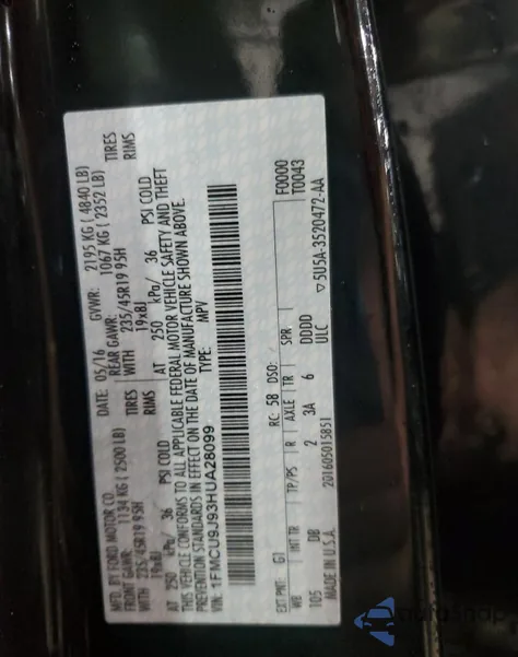 2017 Ford Escape Titanium from USA, damaged, VIN 1FMCU9J93HUA28099